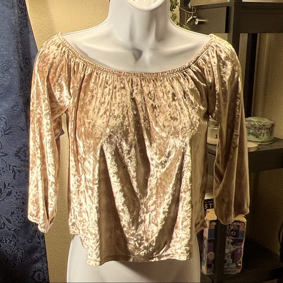 NWT! 🎁 3/20 Hollister gold velvet off-the-shoulder crop top, XS - Picture 1 of 3